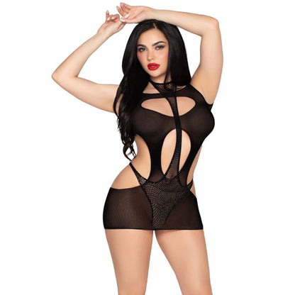 LEG AVENUE - 81680 MINI ABITO OPACO E TEDDY CON SCOLLO A V NERO - TAGLIA UNICA - LEG AVENUE DRESSES | Lingerie Harness Boutique