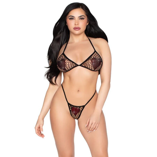 LEG AVENUE - 86147 REGGISENO A RETE E PERIZOMA NERO - TAGLIA UNICA - LEG AVENUE SETS | Lingerie Harness Boutique