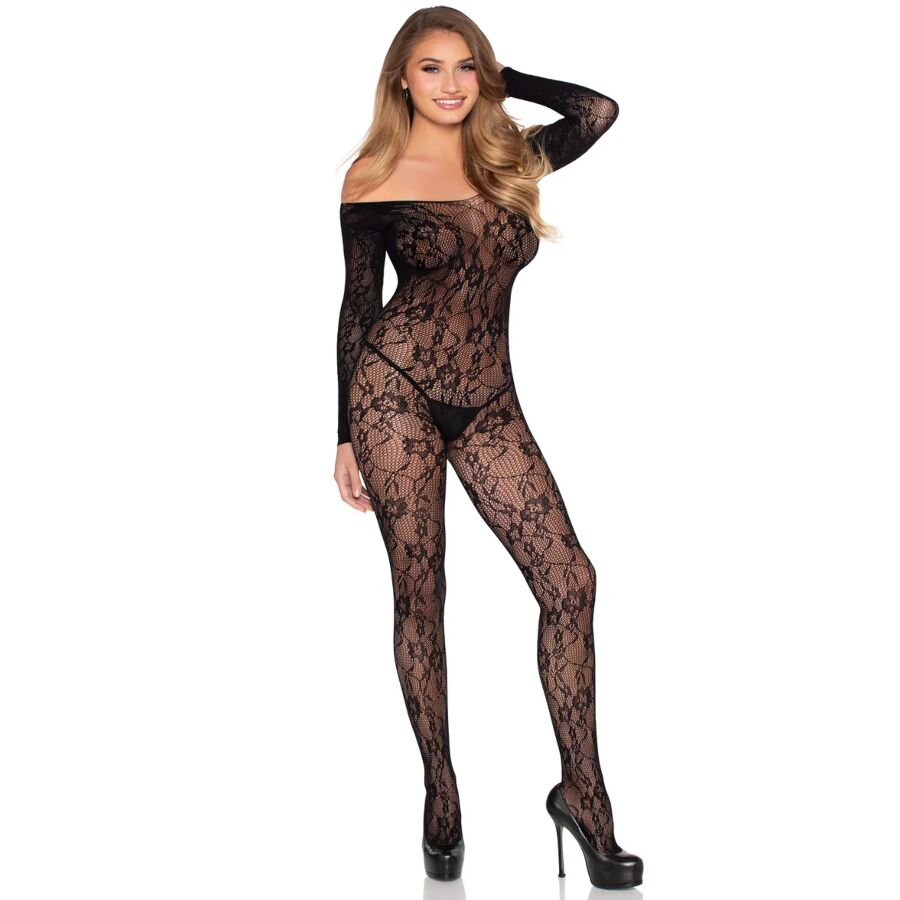LEG AVENUE - 89366 BODYSTOCKING IN PIZZO NERO - TAGLIA UNICA - LEG AVENUE BODYSTOCKINGS | Lingerie Harness Boutique