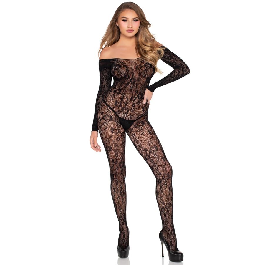LEG AVENUE - 89366 BODYSTOCKING IN PIZZO NERO - TAGLIA UNICA - LEG AVENUE BODYSTOCKINGS | Lingerie Harness Boutique