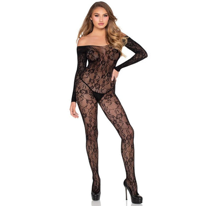 LEG AVENUE - 89366 BODYSTOCKING IN PIZZO NERO - TAGLIA UNICA - LEG AVENUE BODYSTOCKINGS | Lingerie Harness Boutique