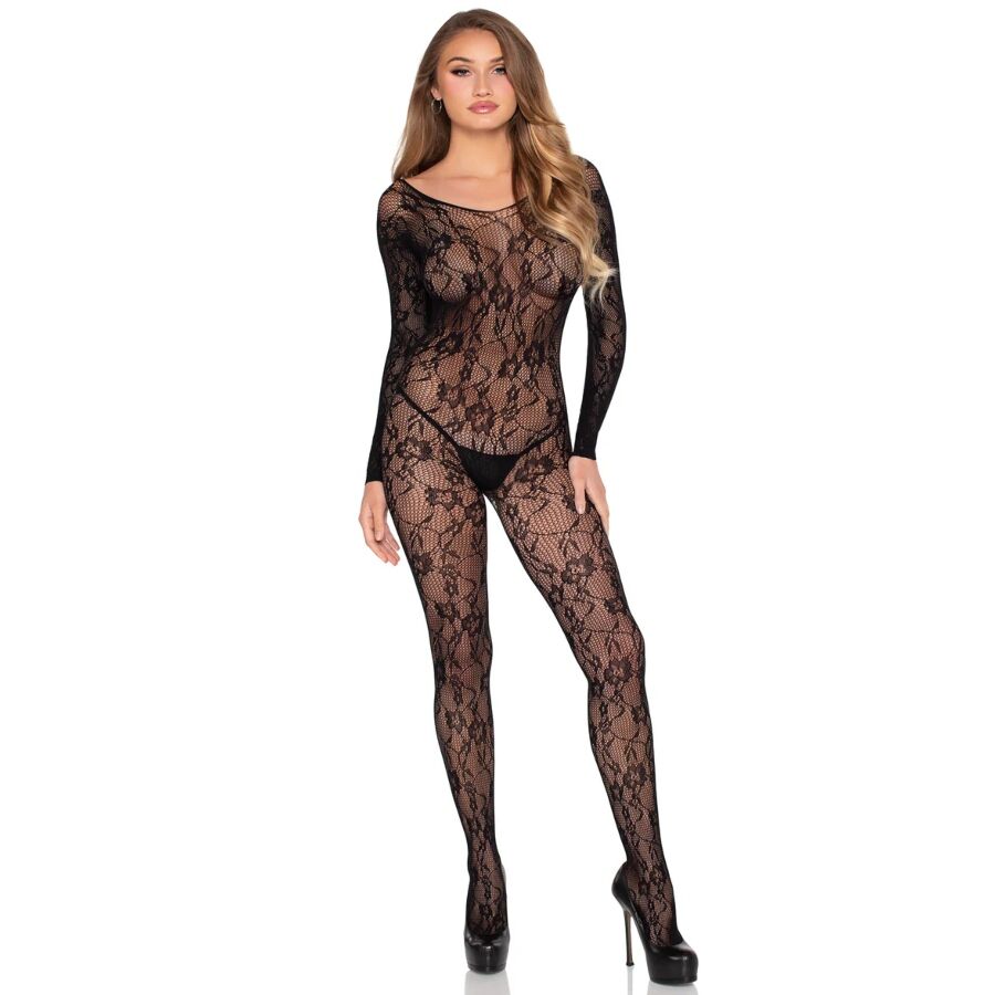 LEG AVENUE - 89366 BODYSTOCKING IN PIZZO NERO - TAGLIA UNICA - LEG AVENUE BODYSTOCKINGS | Lingerie Harness Boutique