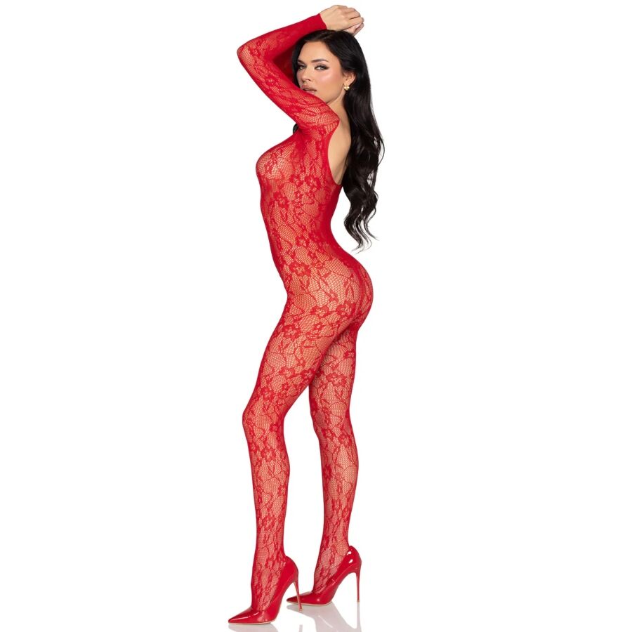 LEG AVENUE - 89366 BODYSTOCKING IN PIZZO ROSSO - TAGLIA UNICA - LEG AVENUE BODYSTOCKINGS | Lingerie Harness Boutique