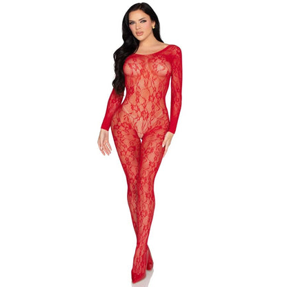 LEG AVENUE - 89366 BODYSTOCKING IN PIZZO ROSSO - TAGLIA UNICA - LEG AVENUE BODYSTOCKINGS | Lingerie Harness Boutique