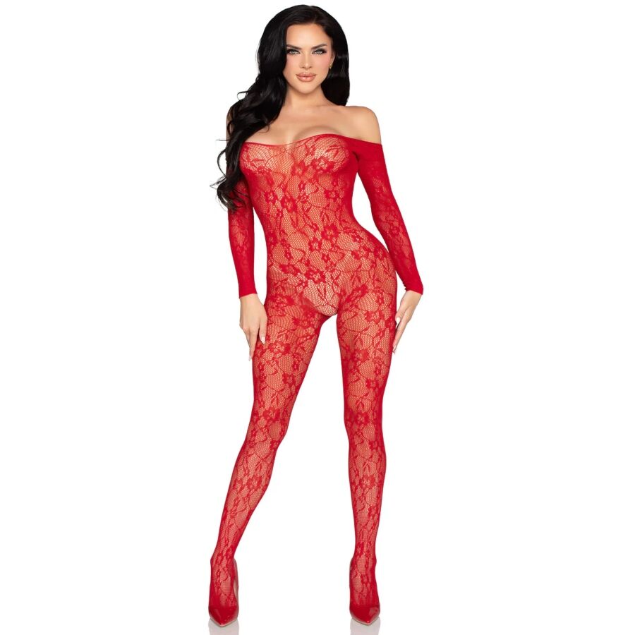 LEG AVENUE - 89366 BODYSTOCKING IN PIZZO ROSSO - TAGLIA UNICA - LEG AVENUE BODYSTOCKINGS | Lingerie Harness Boutique