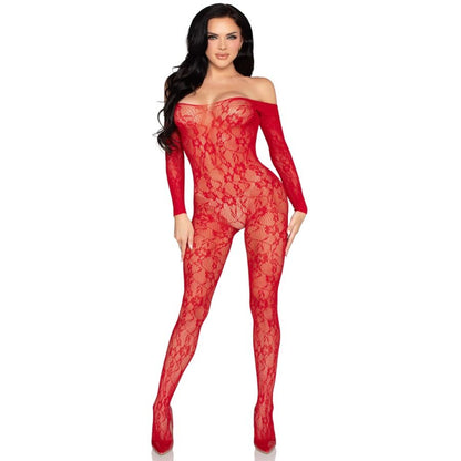 LEG AVENUE - 89366 BODYSTOCKING IN PIZZO ROSSO - TAGLIA UNICA - LEG AVENUE BODYSTOCKINGS | Lingerie Harness Boutique