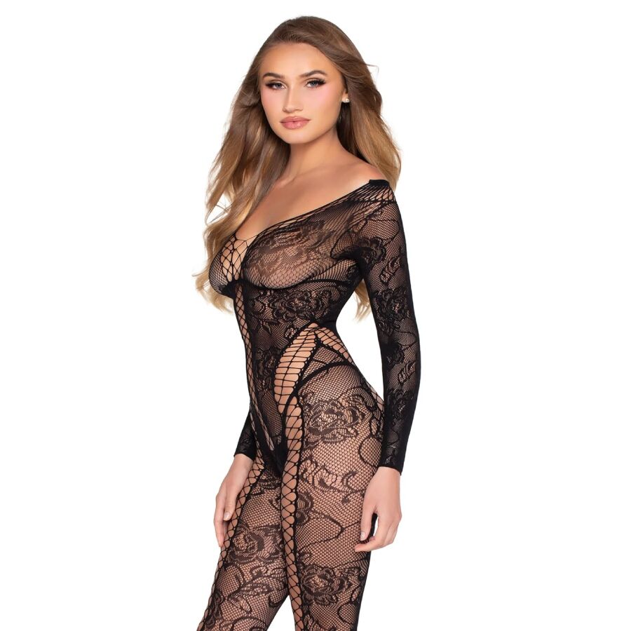 LEG AVENUE - 89369 TUTA IN RETE E PIZZO NERA - TAGLIA UNICA - LEG AVENUE BODYSTOCKINGS | Lingerie Harness Boutique