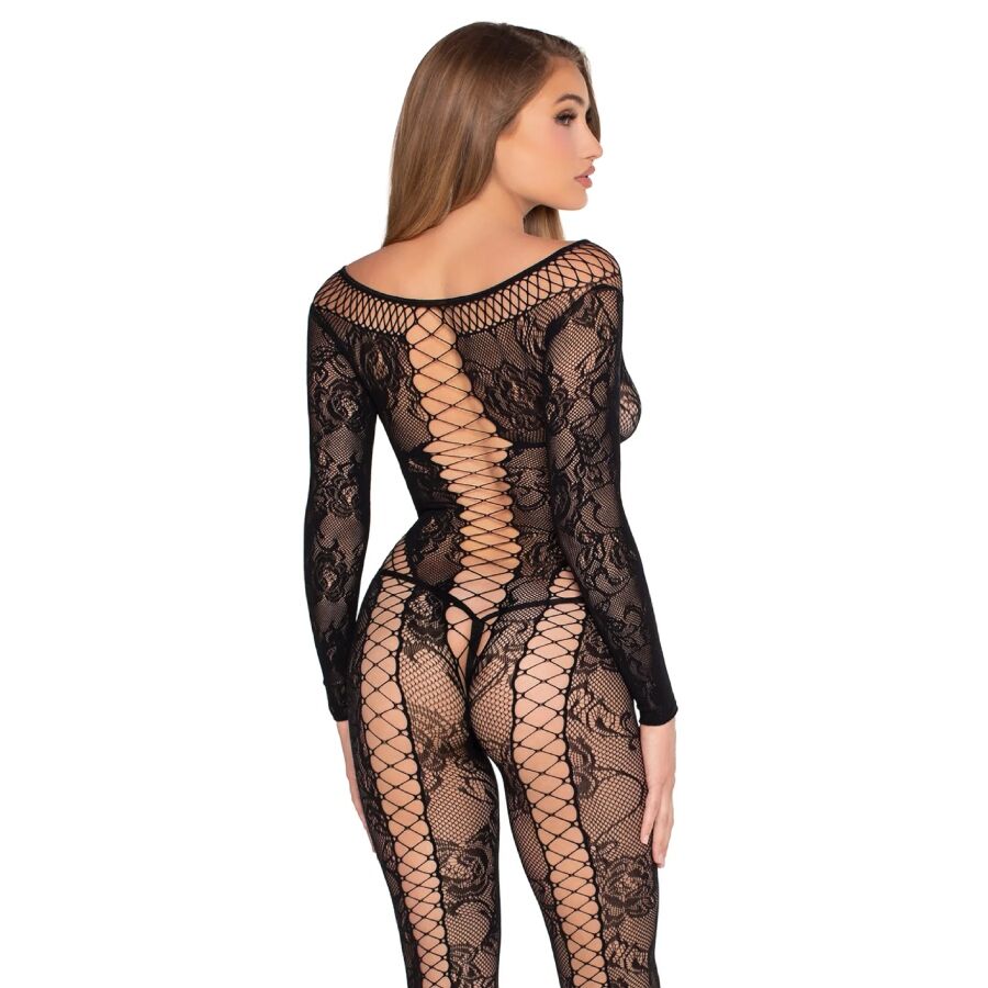LEG AVENUE - 89369 TUTA IN RETE E PIZZO NERA - TAGLIA UNICA - LEG AVENUE BODYSTOCKINGS | Lingerie Harness Boutique