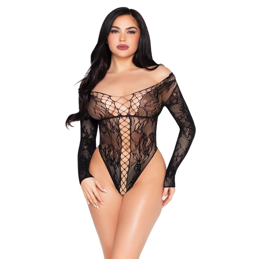 LEG AVENUE - 89370 TEDDY IN RETE E PIZZO NERO - TAGLIA UNICA - LEG AVENUE KINK | Lingerie Harness Boutique