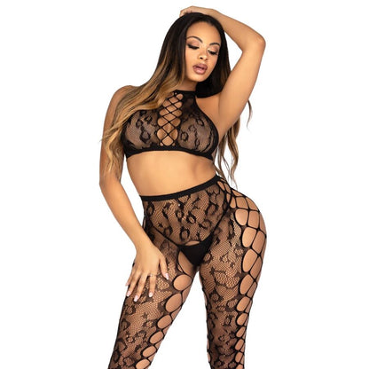 LEG AVENUE - 89372 CROP TOP E COLLANT SENZA CAVALLO NERO - TAGLIA UNICA - LEG AVENUE SETS | Lingerie Harness Boutique