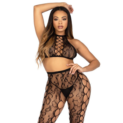 LEG AVENUE - 89372 CROP TOP E COLLANT SENZA CAVALLO NERO - TAGLIA UNICA - LEG AVENUE SETS | Lingerie Harness Boutique