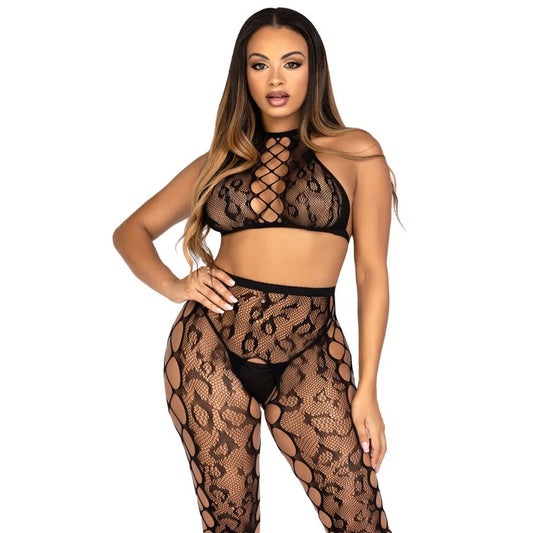 LEG AVENUE - 89372 CROP TOP E COLLANT SENZA CAVALLO NERO - TAGLIA UNICA - LEG AVENUE SETS | Lingerie Harness Boutique