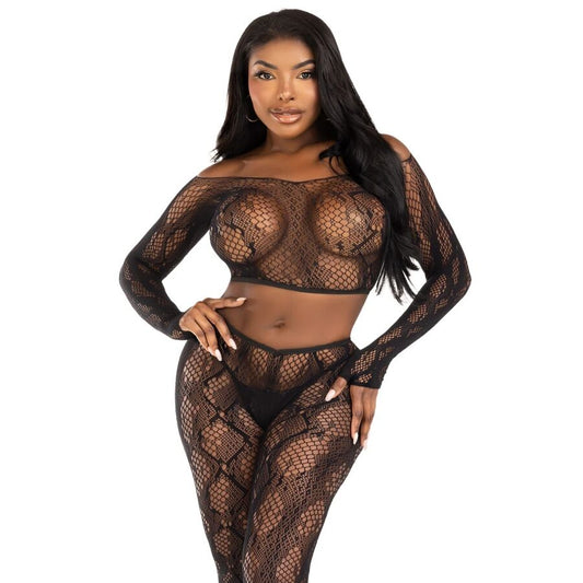 LEG AVENUE - 89373 TOP CORTO IN PITONE E COLLANT SENZA PIEDE NERO - TAGLIA UNICA - LEG AVENUE SETS | Lingerie Harness Boutique