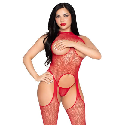 LEG AVENUE - 89374 BODYSTOCKING E SLIP SENZA COPPE ROSSO - TAGLIA UNICA - LEG AVENUE BODYSTOCKINGS | Lingerie Harness Boutique