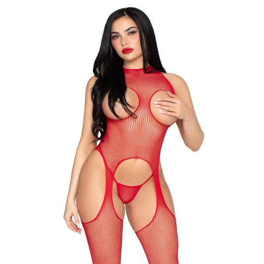 LEG AVENUE - 89374 BODYSTOCKING E SLIP SENZA COPPE ROSSO - TAGLIA UNICA - LEG AVENUE BODYSTOCKINGS | Lingerie Harness Boutique