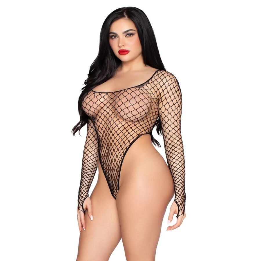 LEG AVENUE - 89377 BODY IN RETE INDUSTRIALE SCOLLATO NERO - TAGLIA UNICA - LEG AVENUE SETS | Lingerie Harness Boutique