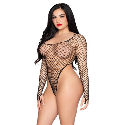 LEG AVENUE - 89377 BODY IN RETE INDUSTRIALE SCOLLATO NERO - TAGLIA UNICA - LEG AVENUE SETS | Lingerie Harness Boutique