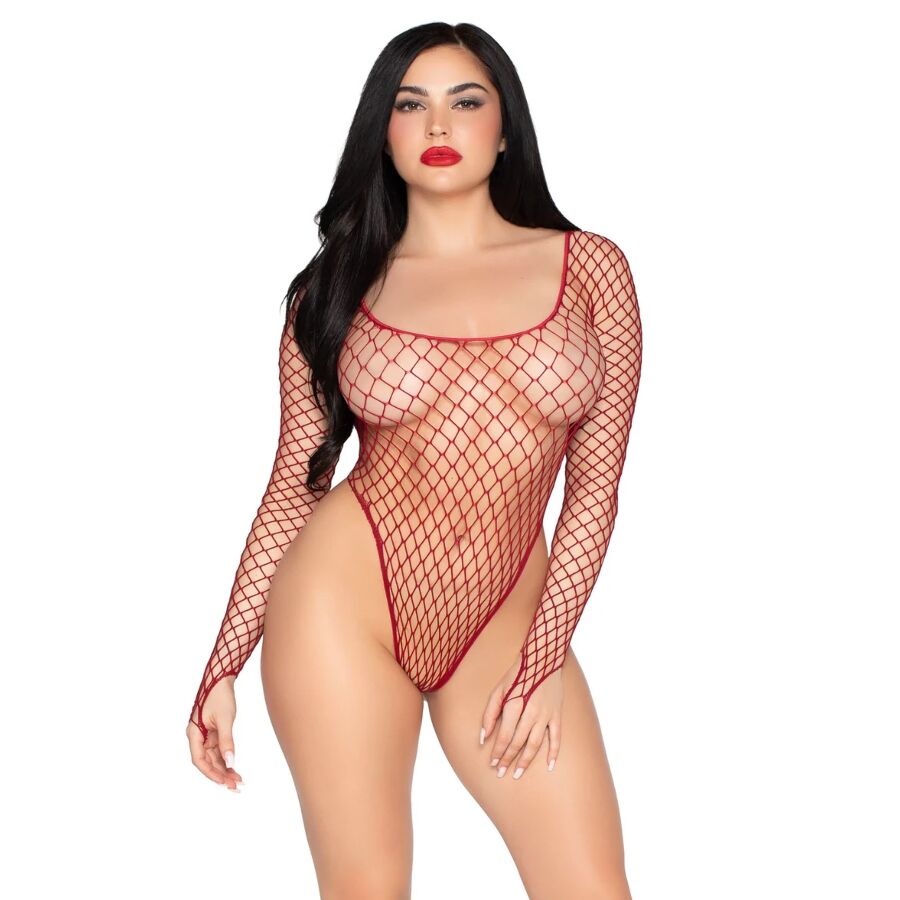 LEG AVENUE - 89377 BODY IN RETE INDUSTRIALE SCOLLATO ROSSO - TAGLIA UNICA - LEG AVENUE SETS | Lingerie Harness Boutique