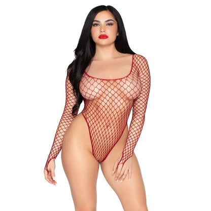 LEG AVENUE - 89377 BODY IN RETE INDUSTRIALE SCOLLATO ROSSO - TAGLIA UNICA - LEG AVENUE SETS | Lingerie Harness Boutique