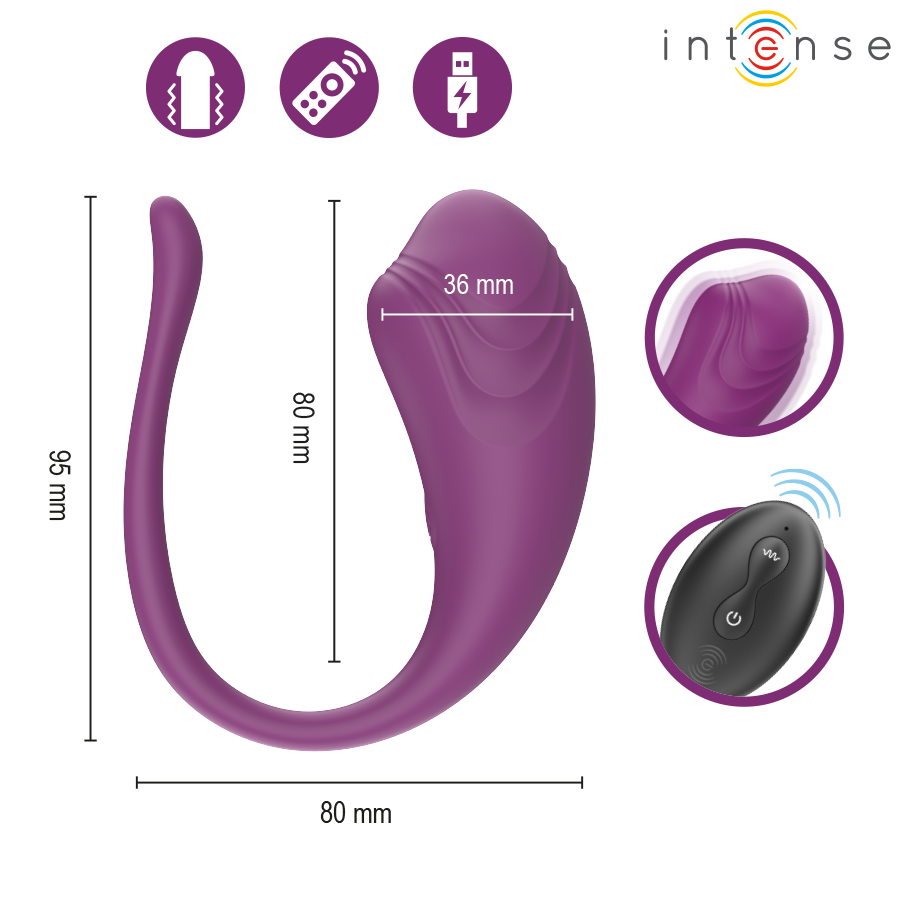 INTENSE - OLIVIA PURPLE UOVO VIBRANTE CON TELECOMANDO - INTENSE REMOTE CONTROL | Lingerie Harness Boutique