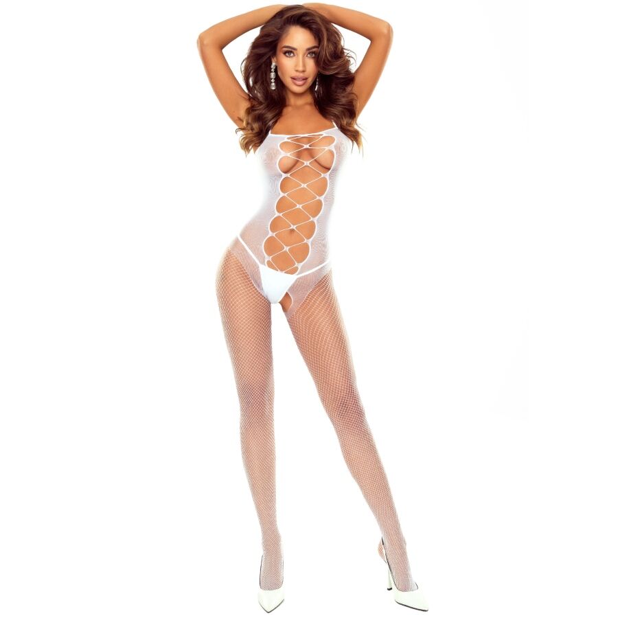 PASSION - BS124 BODYSTOCKING BIANCO CON PIZZI - PASSION WOMAN BODYSTOCKINGS | Lingerie Harness Boutique