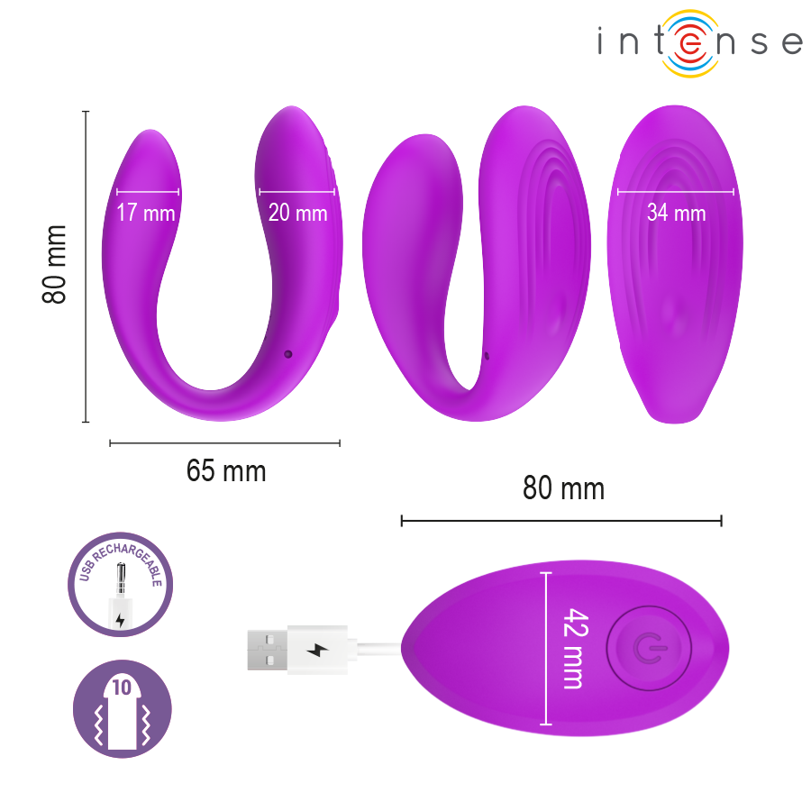INTENSE - NORA STIMOLATORE VIBRANTE A MORSETTO VIOLA - INTENSE REMOTE CONTROL | Lingerie Harness Boutique