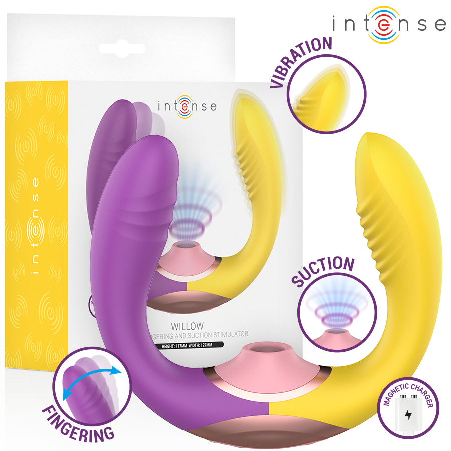 INTENSE - WILLOW  STIMOLATORE A VIBRAZIONE E ASPIRAZIONE 3 IN 1 - INTENSE HIGH TECH | Lingerie Harness Boutique