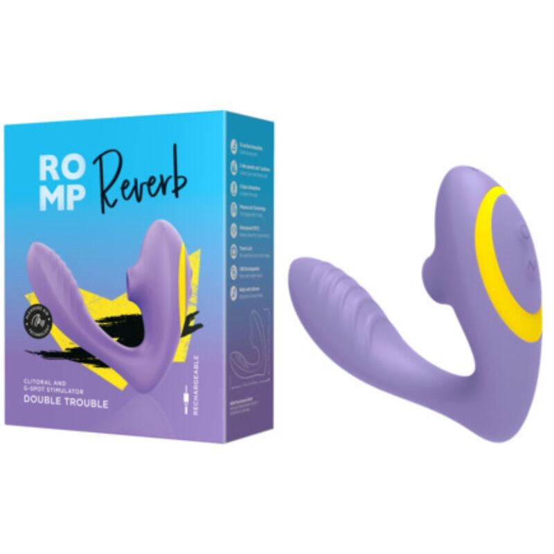 ROMP - REVERB STIMOLATORE DEL PUNTO G E DISPOSITIVO DI ASPIRAZIONE CLITORIDEA REVERB VIOLA - ROMP | Lingerie Harness Boutique