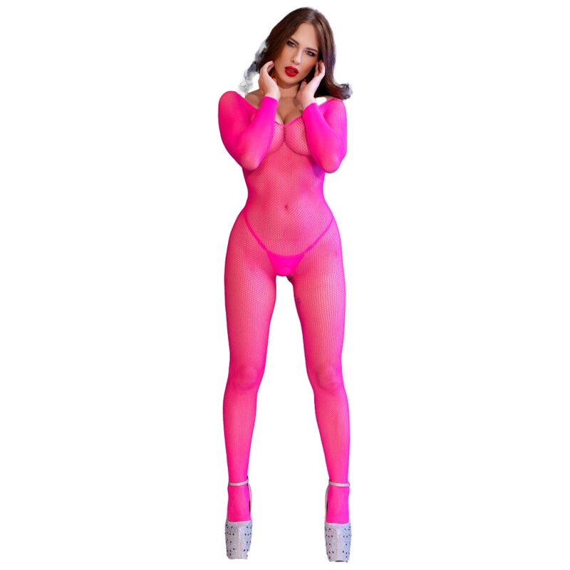 CHILIROSE - CR 4894 BODYSTOCKING IN RETE ROSA NEON S/M - CHILIROSE CORSETS | Lingerie Harness Boutique