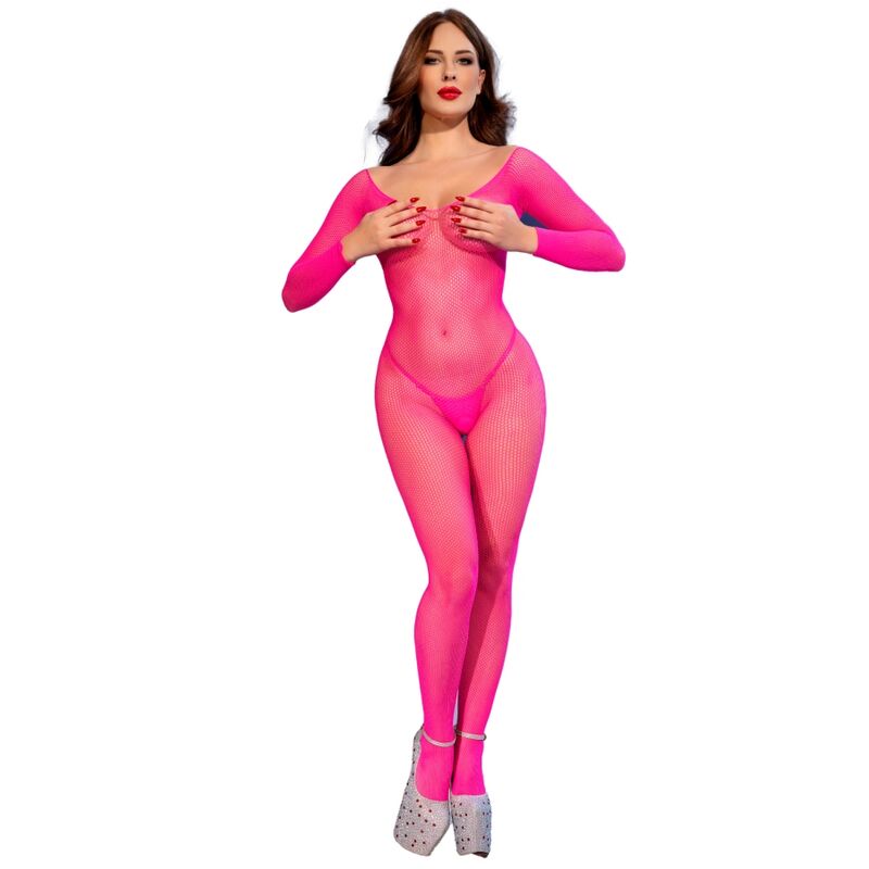 CHILIROSE - CR 4894 BODYSTOCKING IN RETE ROSA NEON S/M - CHILIROSE CORSETS | Lingerie Harness Boutique