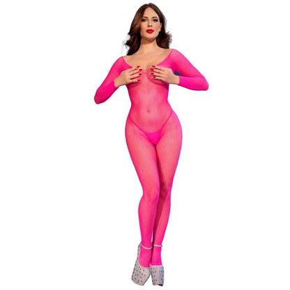 CHILIROSE - CR 4894 BODYSTOCKING IN RETE ROSA NEON S/M - CHILIROSE CORSETS | Lingerie Harness Boutique