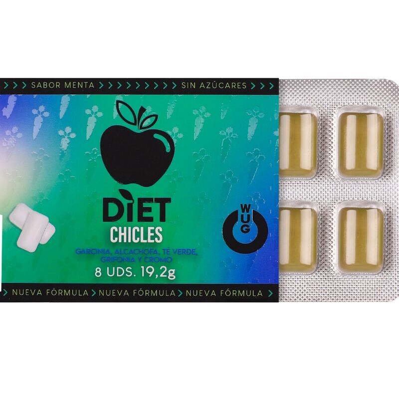 WUG DIET - BLISTER DI GOMME DA MASTICARE FUNZIONALI ALLA MENTA SENZA ZUCCHERO, 8 PEZZI - WUG GUM | Lingerie Harness Boutique