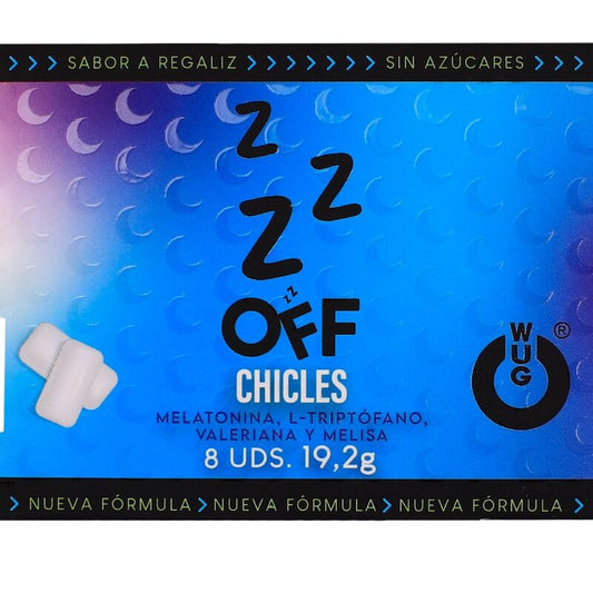 WUG OFF - GOMME DA MASTICARE AL GUSTO DI LIQUIRIZIA CON MELATONINA FUNZIONALE E VALERIANA, 8 PEZZI, IN BLISTER - WUG GUM | Lingerie Harness Boutique