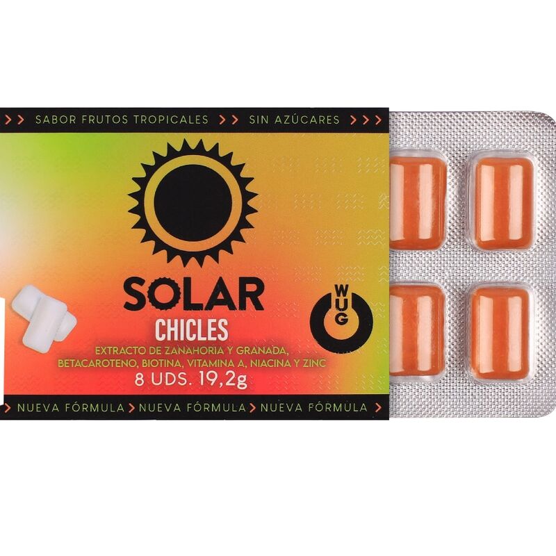 WUG SOLAR - GOMME DA MASTICARE FUNZIONALI CON VITAMINE E ZINCO AL GUSTO DI FRUTTI TROPICALI, CONFEZIONE DA 8 PEZZI - WUG GUM | Lingerie Harness Boutique