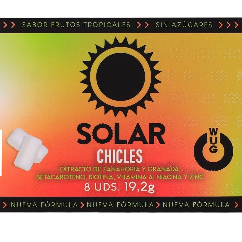 WUG SOLAR - GOMME DA MASTICARE FUNZIONALI CON VITAMINE E ZINCO AL GUSTO DI FRUTTI TROPICALI, CONFEZIONE DA 8 PEZZI - WUG GUM | Lingerie Harness Boutique