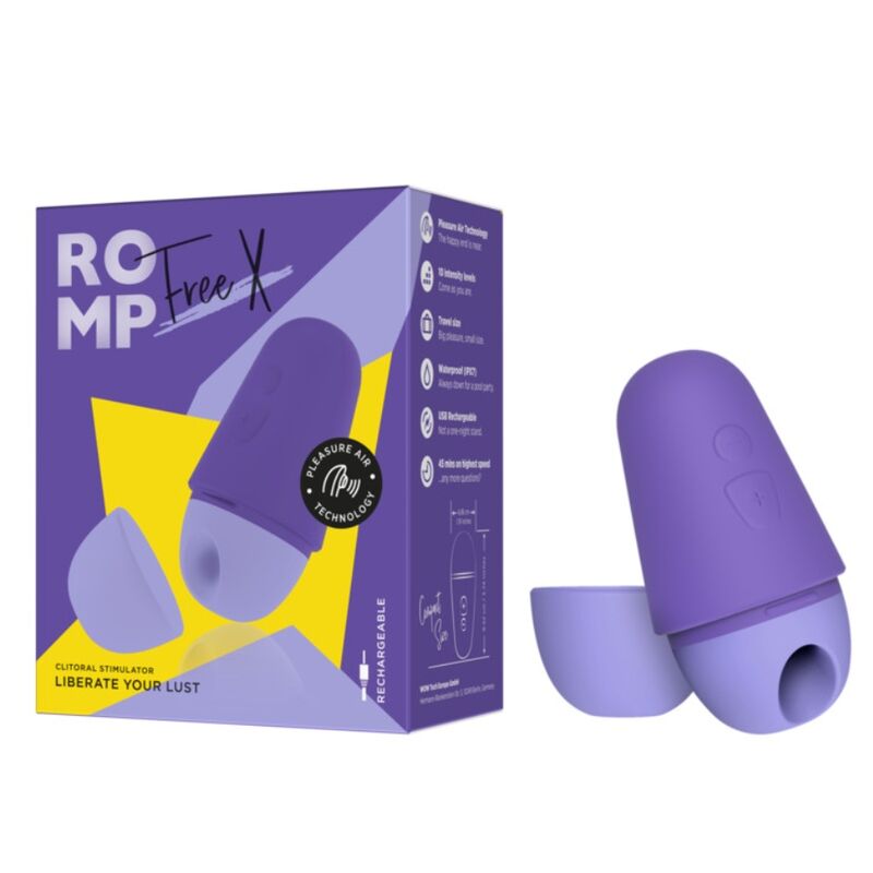 ROMP - STIMOLATORE CLITORIDEO GRATUITO CON COPERCHIO, 10 LIVELLI, RICARICABILE, VIOLA - ROMP | Lingerie Harness Boutique