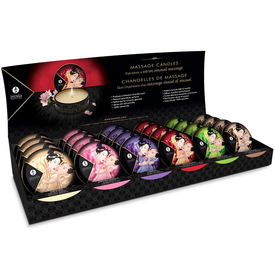 SHUNGA - MINI CARESS BY CANDLELIGHT ESPOSITORE CANDELE DA MASSAGGIO 24 UNITÀ - SHUNGA CANDLES | Lingerie Harness Boutique