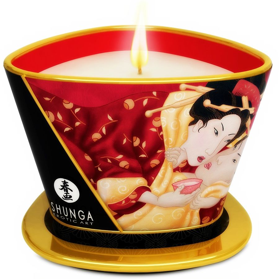 SHUNGA - MINI CARESS BY CANDELIGHT CANDELA DA MASSAGGIO FRAGOLE E CAVA 170 ML - SHUNGA CANDLES | Lingerie Harness Boutique