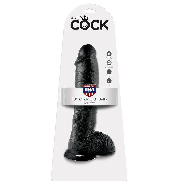 KING COCK - 10 BLACK DILDOS WITH BALLS 25.4 CM