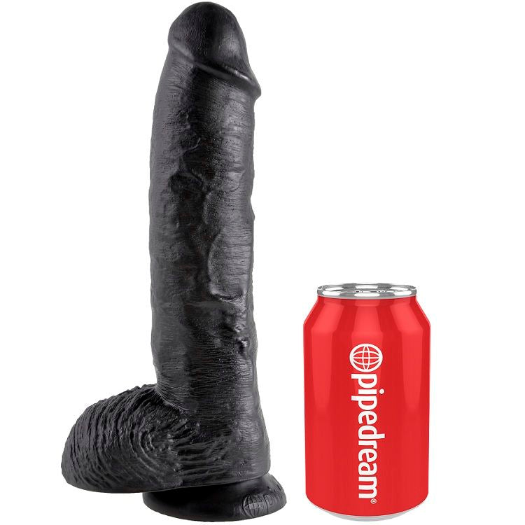 KING COCK - 10 BLACK DILDOS WITH BALLS 25.4 CM