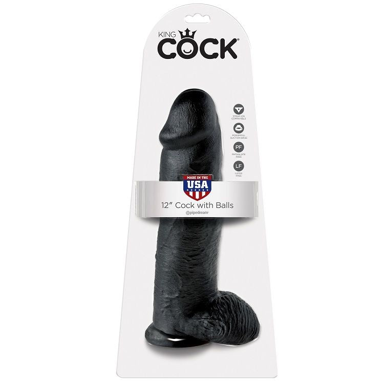 KING COCK - 12 BLACK DILDOS WITH BALLS 30.48 CM