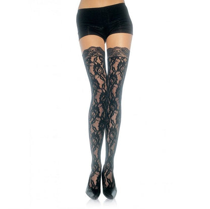 LEG AVENUE - CALZE IN PIZZO FLOREALE - LEG AVENUE HOSIERY | Lingerie Harness Boutique
