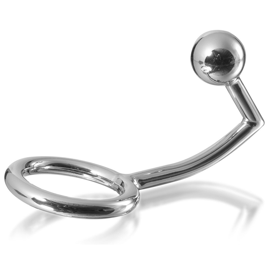 METAL HARD - COCK RING WITH ANAL INTRUDER HOOK 40MM