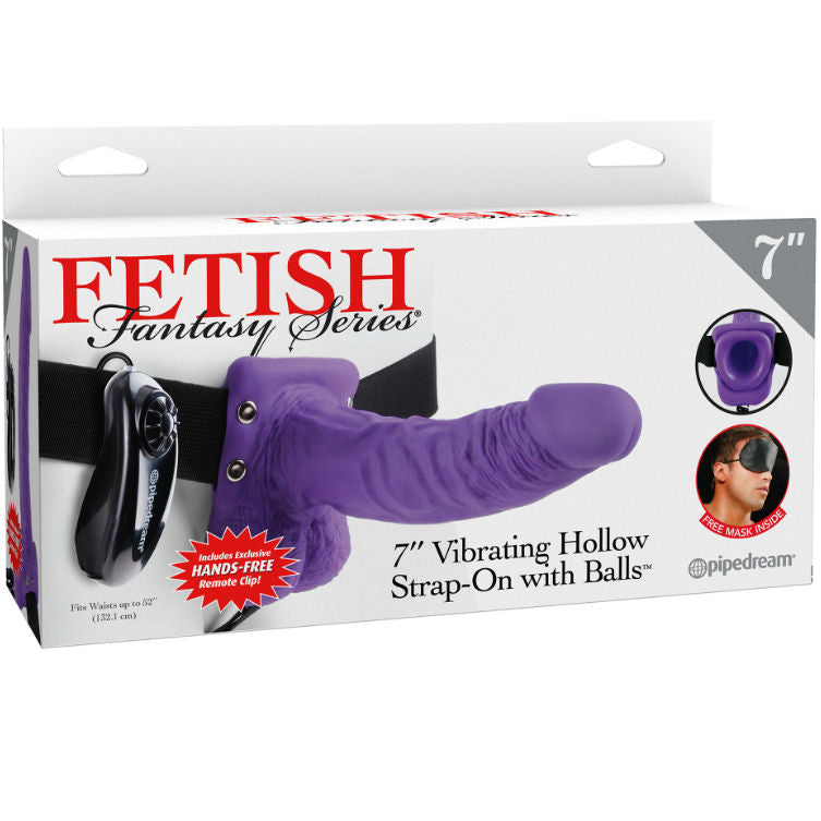 FETISH FANTASY SERIES - SERIES 7 HOLLOW VIBRATING STRAP-ON WITH BALLS 17.8CM PURPLE