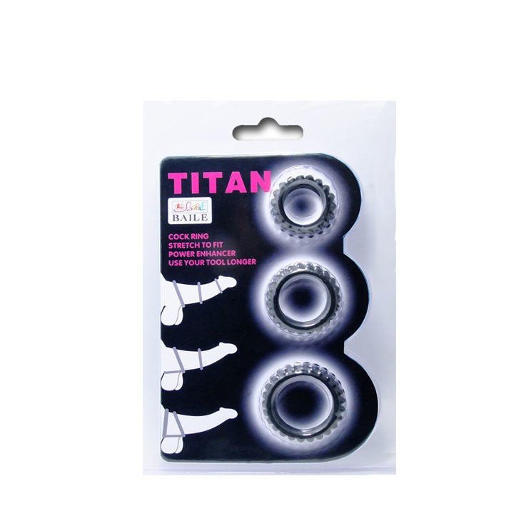BAILE - TITAN SET 3 PZ ANELLI PER IL CAZZO NERO 2.8 + 2.4 + 1.9 CM - BAILE FOR HIM | Lingerie Harness Boutique