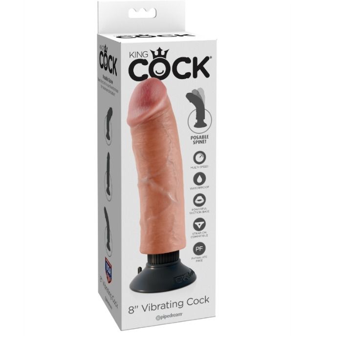 KING COCK - DILDO VIBRATORE 20.32 CM NATURALE - KING COCK | Lingerie Harness Boutique