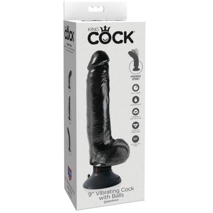 KING COCK - VIBRATING DILDO WITH TESTICLES 23 CM BLACK