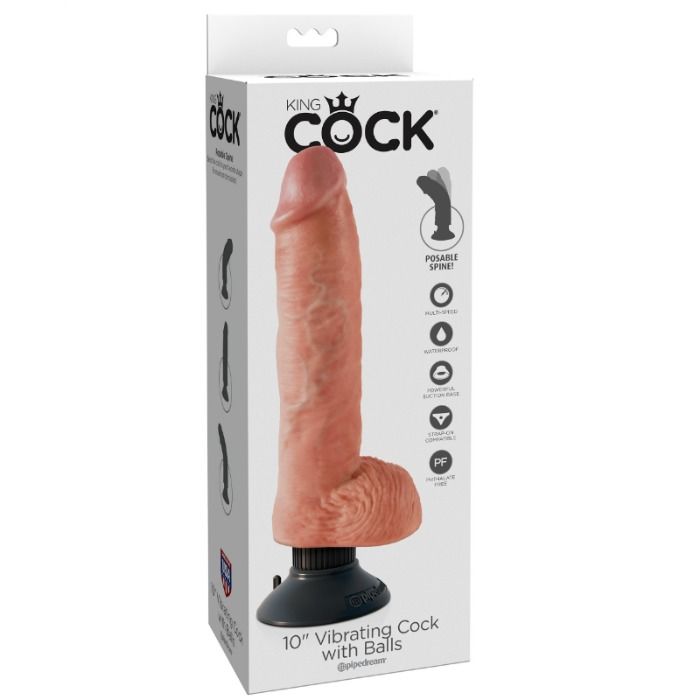 KING COCK - DILDO VIBRANTE CON TESTICOLI 25.5 CM COLORE NATURALE - KING COCK | Lingerie Harness Boutique
