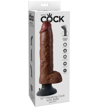 KING COCK - DILDO VIBRATORE CON TESTICOLI 25.5 CM COLORE MARRONE - KING COCK | Lingerie Harness Boutique