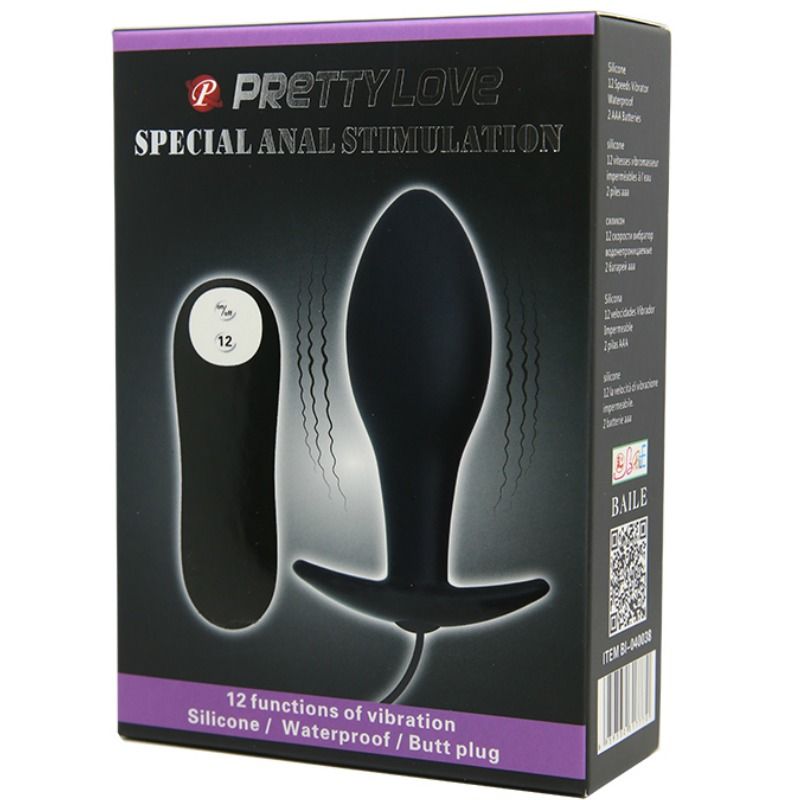 PRETTY LOVE - PLUG ANALE ANCORANTE IN SILICONE 12 MODALIT DI VIBRAZIONE NERO - PRETTY LOVE BOTTOM | Lingerie Harness Boutique